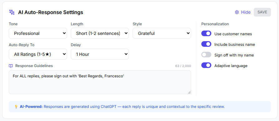 Google Review Autoresponder Features