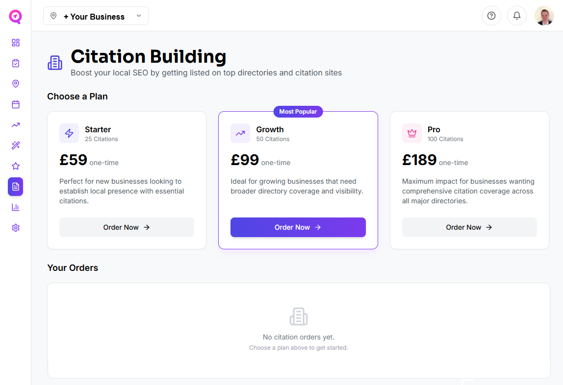 Local Citations Building Dashboard in LocalHQ
