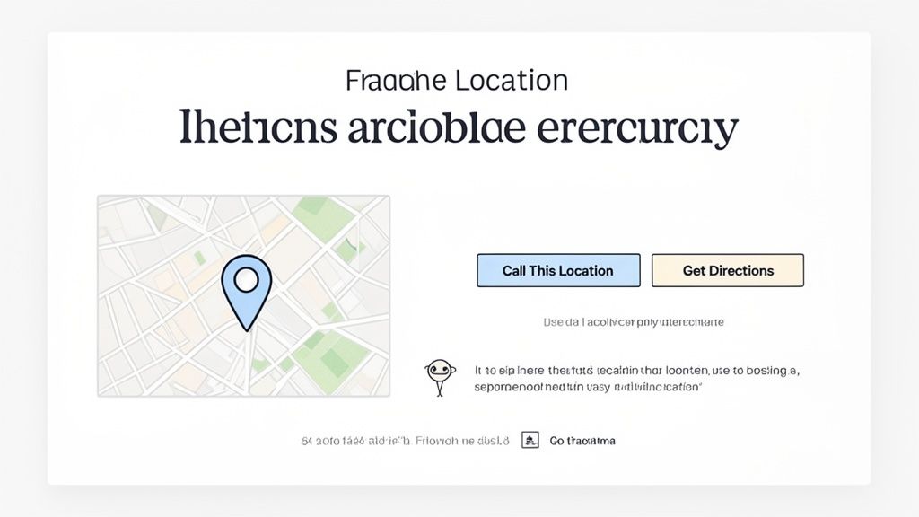 A map with a location pin, alongside buttons to call the location and get directions.