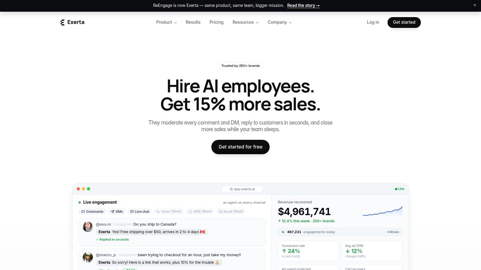 Screenshot from https://exerta.ai